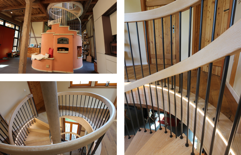 Ofen und Geländer der Pizzaofentreppe aus Mauerwerk, Sandstein, gekalkter Esche und Stahl Bildquelle: GRÄFE Ofen und Geländer der Pizzaofentreppe aus Mauerwerk, Sandstein, gekalkter Esche und Stahl Bildquelle: GRÄFE