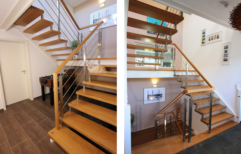 Podesttreppe in Eiche - weiss - Kombination mit gebolzter Innenseite    Bildquelle: GRÄFE