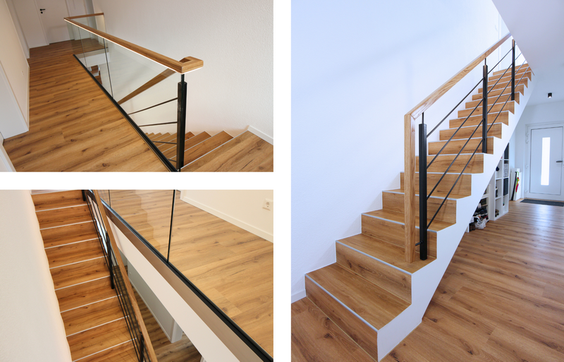 mattschwarzes Stahlgeländer in Kombination mit einer Ganzglasgalerie und Eichenhandlauf    Bildquelle: GRÄFE