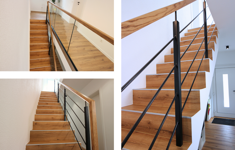 mattschwarzes Stahlgeländer in Kombination mit einer Ganzglasgalerie und Eichenhandlauf    Bildquelle: GRÄFE