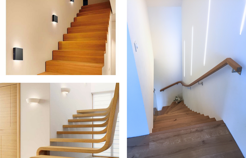 moderne Wandleuchten im Treppenbereich    Bildquelle: links o+u Lampenhersteller rechts GRÄFE