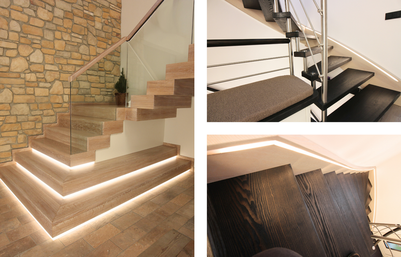 Treppenbeleuchtung in der Wangenoberkante und Akzentbeleuchtung am Treppenantritt    Bildquelle: GRÄFE